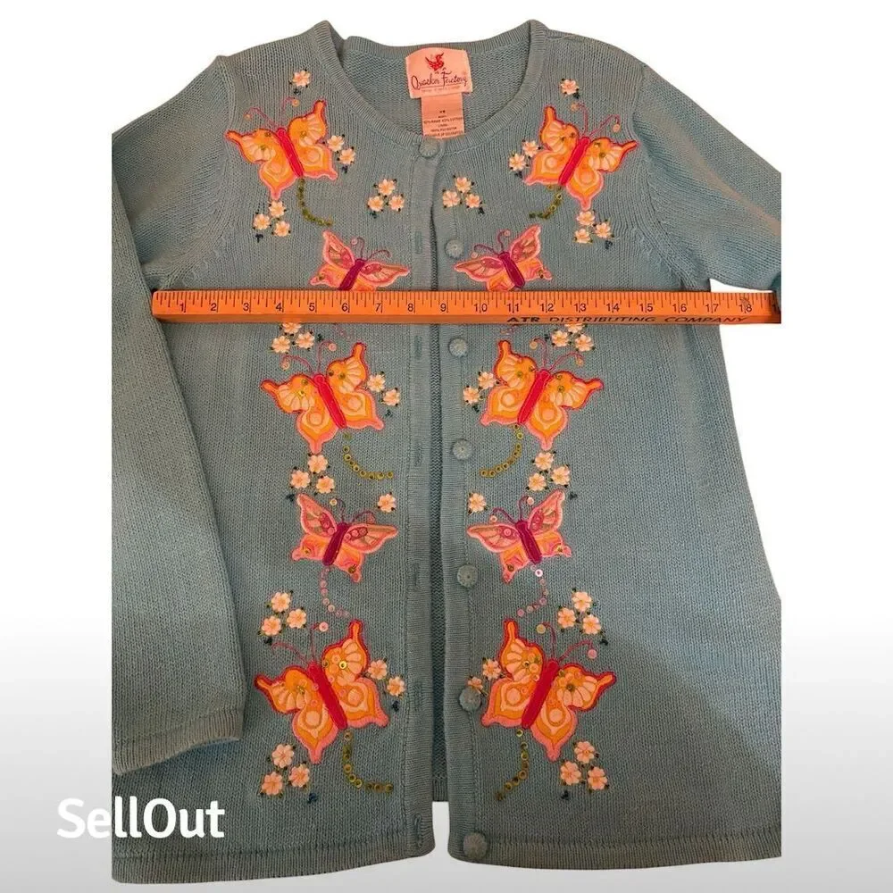 Quacker Factory Women's XS Blue Embroidered Butterfly Cardigan Sweater - Picture 4 of 6